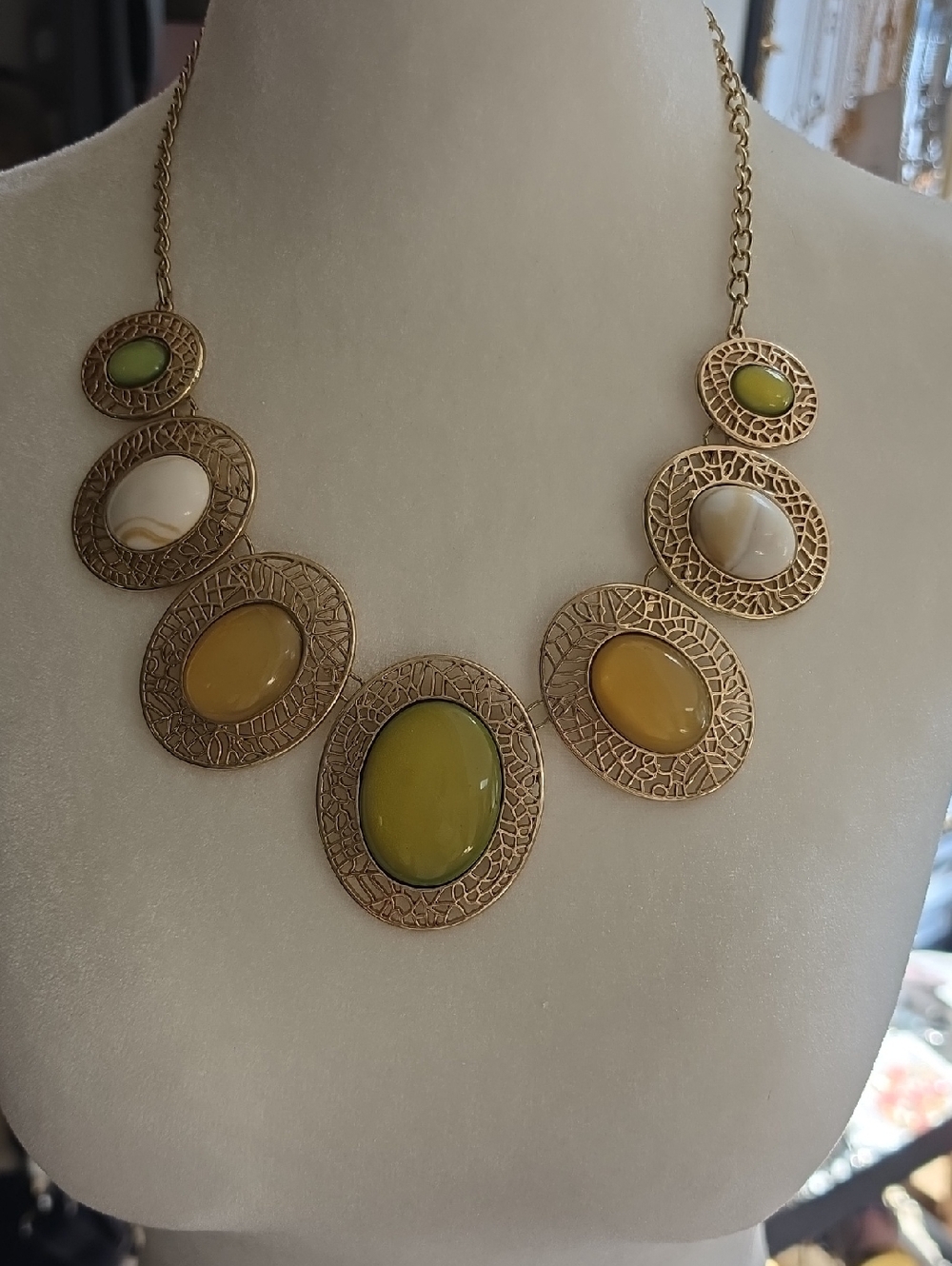 Banana Republic Gold-Tone Necklace with Yellow and Cream Stones